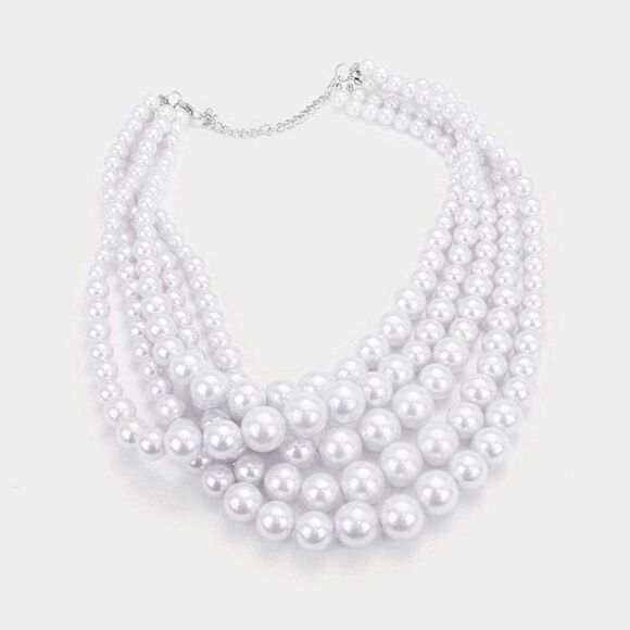 Pearl (faux) White Necklace & Earring Set - Picture 2 of 7